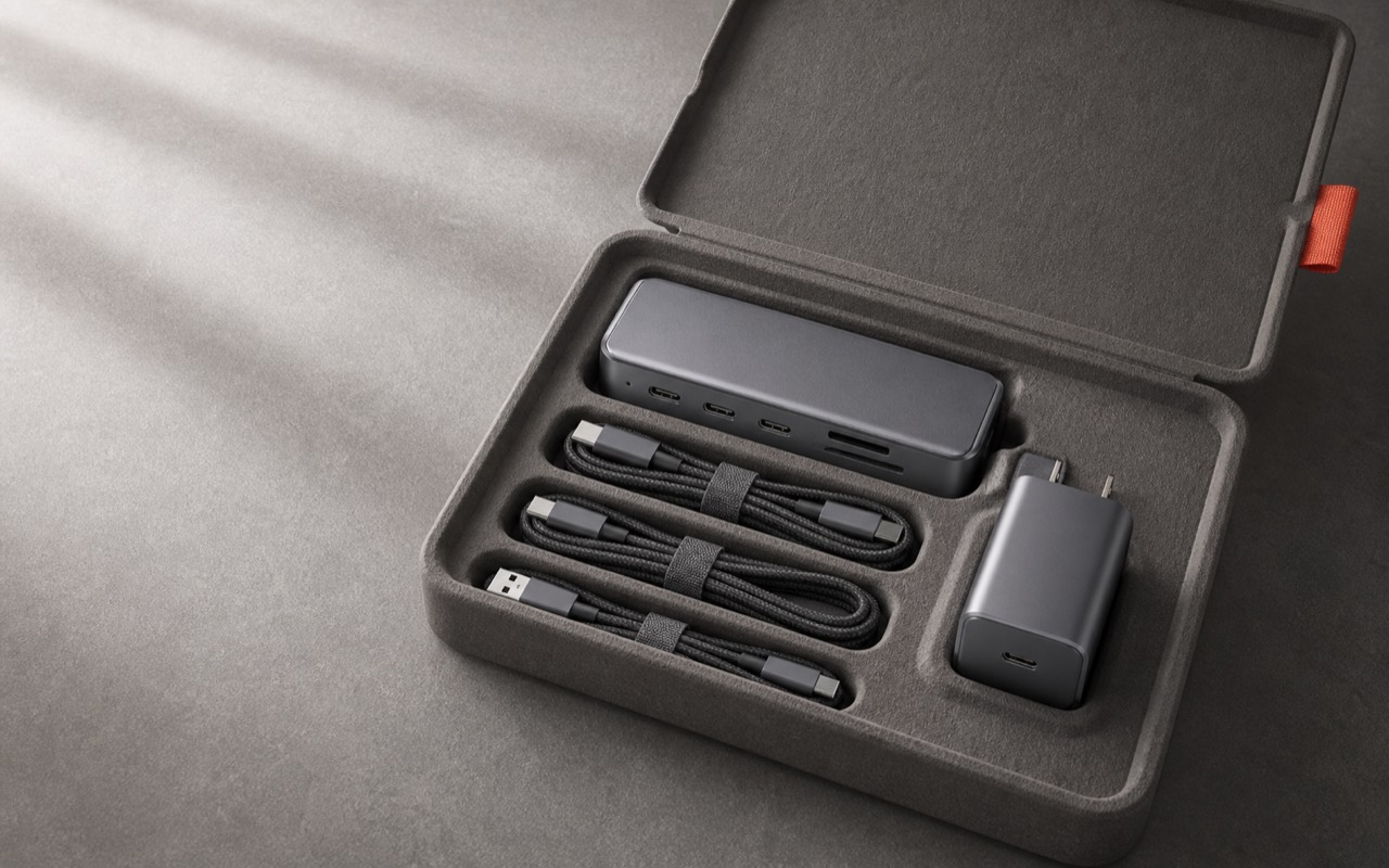 Pre-production visualization of the Octo Studios starter kit in a molded-fibre case
